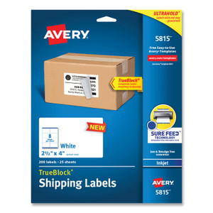 Avery Shipping Labels with TrueBlock Technology, Inkjet Printers, 2.5 x 4, White, 8 Labels/Sheet, 25 Sheets/Pack (AVE5815) View Product Image