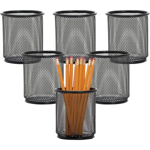 Lorell Mesh Wire Pencil Cup Holders - 3.5" Height x 3.9" Width - Steel - Black Product Image 