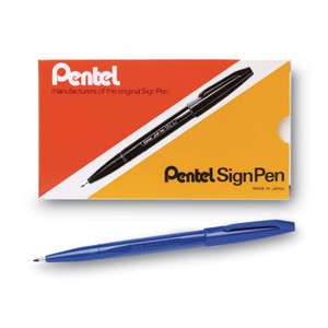 Pentel Arts Sign Pen Fine Point Color Marker, Extra-Fine Bullet Tip, Blue, Dozen View Product Image