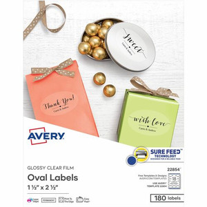 Avery Sure Feed Glossy Labels - 1 1/2" Width x 2 1/2" Length - Permanent Adhesive - Oval - Laser, Inkjet - Crystal Clear Product Image 