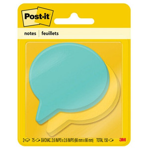 Post-it Die-Cut Notes - 150 x Assorted - 3" Flag/Note Width x 3" Flag/Note Length - Thought Bubble - 75 Sheets per Pad - Blue, Green Product Image 