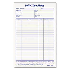TOPS Daily Time and Job Sheets, One-Part (No Copies), 8.5 x 5.5, 200 Forms/Pad, 2 Pads/Pack View Product Image