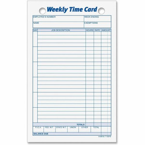 TOPS Weekly Handwritten Time Cards - Ring Binder - 4.25" x 6.75" Sheet Size - 2 x Holes - Yellow Product Image 