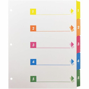 Business Source Color-coded Table of Contents/Tabs Index Dividers - Printed Tab(s) - Digit - 1-5 - 5 Tab(s)/Set - 3 Hole Punched Product Image 