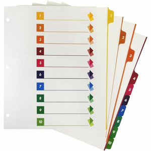 Business Source Color-coded Table of Contents/Tabs Index Dividers - Printed Tab(s) - Digit - 1-10 - 10 Tab(s)/Set - 3 Hole Punched Product Image 