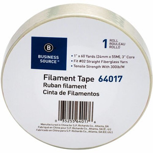 Business Source Heavy-duty Filament Tape - 60 yd Length x 1" Width - 3" Core - White - Fiberglass Filament Roll Product Image 