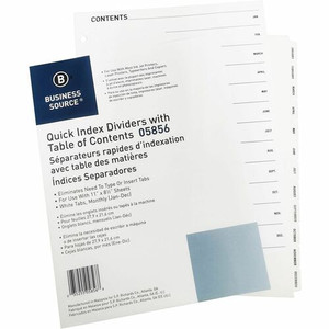 Business Source Jan-Dec Monthly Table of Contents Index Dividers - Printed Tab(s) - Month - January-December - 12 Tab(s)/Set - 8.5" Divider Width x 11" Divider Length - (BSN05856) Product Image 