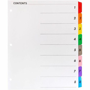 Business Source Table of Content Quick Index Dividers - Printed Tab(s) - Digit - 1-8 - 8 Tab(s)/Set - 8.5" Divider Width x 11" Divider Length - (BSN21901) Product Image 
