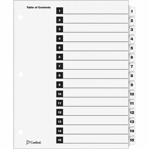 Cardinal OneStep Numbered Index System - 15 x Divider(s) - Printed Tab(s) - Digit - 1-15 - 15 Tab(s)/Set Product Image 