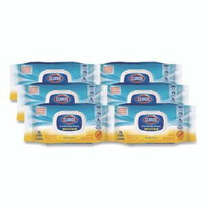 Clorox Disinfecting Wipes, Easy Pull Pack, 1-Ply, 8 x 7, Lemon Scent, White, 75 Towels/Box, 6 Boxes/Carton View Product Image