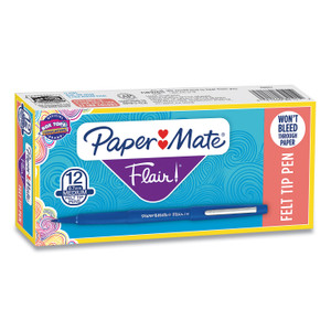 Paper Mate Point Guard Flair Felt Tip Porous Point Pen, Stick, Medium 0.7 mm, Blue Ink, Blue Barrel, Dozen (PAP8410152) View Product Image