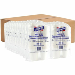 Genuine Joe 8 oz Disposable Hot Cups - 8 fl oz - White - Polyurethane - Hot Drink, Beverage - 50/Pack Product Image 