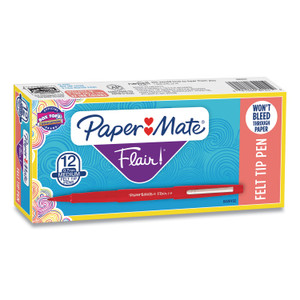 Paper Mate Point Guard Flair Felt Tip Porous Point Pen, Stick, Medium 0.7 mm, Red Ink, Red Barrel, Dozen View Product Image