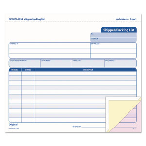 TOPS Triplicate Snap-Off Shipper/Packing List, Three-Part Carbonless, 8.5 x 7, 50 Forms Total (TOP3834) View Product Image