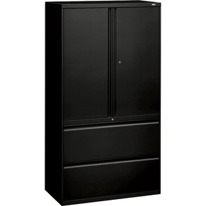 HON 800 Series Wide Lateral File with Storage Cabinet - 2-Drawer - 36" Width x 18" Depth x 64.2" Height - 3 x Shelf(ves) - 2 x Drawer(s) for File - 2 x Side Open Door(s) Product Image 