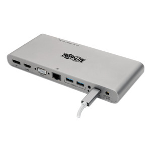Tripp Lite USB Type-C Docking Station, 3.5mm/Displayport/HDMI/RJ45/Thunderbolt 3/USB A/USB C/VGA, Silver (TRPU442DOCK4S) View Product Image