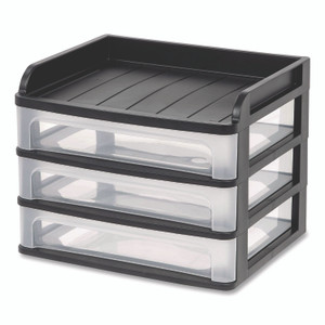 IRIS Small Three-Drawer Desktop Storage, 3 Sections, 9.13 x 6.88 x 8.13, Black/Clear View Product Image