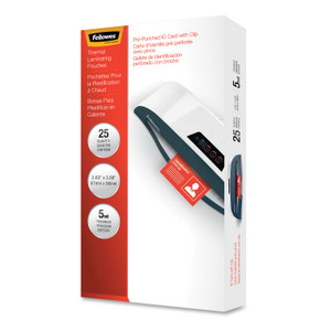 Fellowes Laminating Pouches, 5 mil, 3.88" x 2.63", Gloss Clear, 25/Pack (FEL52033) View Product Image