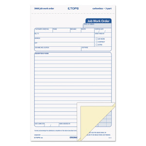 TOPS Job Work Order, Three-Part Carbonless, 5.66 x 8.63, 50 Forms Total (TOP3868) View Product Image