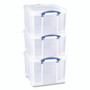 Really Useful Box Snap-Lid Storage Bin, 8.45 gal, 14" x 18" x 12.25", Clear/Blue, 3/Pack View Product Image