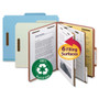 Smead Recycled Pressboard Classification Folders, 2" Expansion, 2 Dividers, 4 Fasteners, Letter Size, Blue Exterior, 10/Box View Product Image