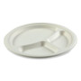 AmerCareRoyal Bagasse PFAS-Free Dinnerware, 3-Compartment Plate, Sugarcane, 10.24" dia, White, 500/Carton View Product Image