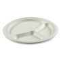 AmerCareRoyal Bagasse PFAS-Free Dinnerware, 3-Compartment Plate, 10.24" dia, White, 500/Carton (RPPPL11NPFA) View Product Image