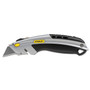 Stanley Curved Quick-Change Utility Knife, Stainless Steel Retractable Blade, 3 Blades, 6.5" Metal Handle, Black/Chrome (BOS10788) View Product Image