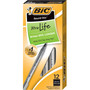 BIC Round Stic Xtra Life Ballpoint Pen, Stick, Medium 1 mm, Black Ink, Smoke Barrel, Dozen (BICGSM11BK) View Product Image