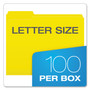 Pendaflex Double-Ply Reinforced Top Tab Colored File Folders, 1/3-Cut Tabs: Assorted, Letter Size, 0.75" Expansion, Yellow, 100/Box (PFXR15213YEL) View Product Image