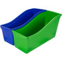 Storex Interlocking Book Bins with Clear Label Pouches, 4.75" x 12.63" x 7", Assorted Colors, 5/Pack (STX70105U06C) View Product Image