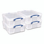 Really Useful Box Snap-Lid Storage Bin, 4.49 gal, 11" x 18" x 4", Clear/Blue, 4/Pack View Product Image