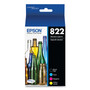 Epson T822520-S (T822) DURABrite Ultra Ink, 240 Page-Yield, Cyan/Magenta/Yellow View Product Image