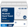 TORK Premium Multifold Hand Towel - 1 Ply - Multifold - 9" Width x 9.50" Length - White - Paper Product Image 