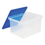 Storex Plastic File Tote, Letter/Legal Files, 18.5" x 14.25" x 10.88", Clear/Blue (STX61508U01C) View Product Image