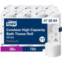 TORK Coreless High-Capacity Toilet Paper Roll White T7 - 2 Ply4" Length - 750 Sheets/Roll - 4.75" Roll Diameter - White - Paper Product Image 