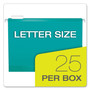 Pendaflex Colored Reinforced Hanging Folders, Letter Size, 1/5-Cut Tabs, Aqua, 25/Box View Product Image