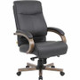 Lorell Executive High-Back Wood Finish Office Chair - Black Seat Color - Leather Seat Material - Black Back Color - Leather Back Material - High Back - (LLR69590) Product Image 
