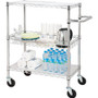 Lorell 3-Tier Rolling Cart - 99 lb Load Capacity - 4 Casters - Steel - 18" Width x 30" Depth x 40" Height - Chrome Product Image 