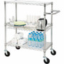 Lorell 3-Tier Rolling Cart - 99 lb Load Capacity - 4 Casters - Steel - 18" Width x 30" Depth x 40" Height - Chrome Product Image 