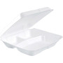 Dart Insulated Foam 3-compartment Containers - External Dimensions: 8" Length x 7.5" Width x 2.3" Height - Stackable - Extruded Polystyrene - White - For Transportation, Food Storage Product Image 