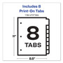 Avery Customizable Print-On Dividers, 3-Hole Punched, 8-Tab, 11 x 8.5, White, 1 Set Product Image 