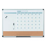MasterVision 3-in-1 Planner Board, Monthly Planning/Scheduling Calendar, 24" x 18", Tan/White/Blue Surface, Satin Aluminum Frame View Product Image