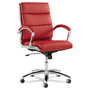 Alera Neratoli Mid-Back Slim Profile Chair, Faux Leather, Supports Up to 275 lb, Red Seat/Back, Chrome Base View Product Image