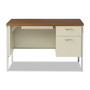Alera Single Pedestal Steel Desk, 45.25" x 24" x 29.5", Cherry/Putty, Chrome-Plated Legs View Product Image