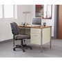 Alera Single Pedestal Steel Desk, 45.25" x 24" x 29.5", Cherry/Putty, Chrome-Plated Legs View Product Image