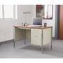 Alera Single Pedestal Steel Desk, 45.25" x 24" x 29.5", Cherry/Putty, Chrome-Plated Legs View Product Image