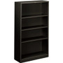 HON Brigade Steel Bookcase | 4 Shelves | 34-1/2"W | Black Finish - 4 Shelf(ves) - 59" Height x 34.50" Width x 12.62" Depth - Adjustable Shelf, Reinforced, Welded, Durable, Compact - Black - Steel Product Image 