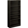 HON Brigade Steel Bookcase | 5 Shelves | 34-1/2"W | Black Finish - 5 Shelf(ves) - 71" Height x 34.50" Width x 12.62" Depth - Adjustable Shelf, Reinforced, Welded, Durable, Compact - Black - Steel Product Image 