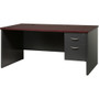 Lorell Fortress Modular Series Right-Pedestal Desk - 66" Width x 30" Depth, x 1.1" Thickness Top - 2 x Box, File Drawer(s) - Single Pedestal on Right Side - Material: Steel - Finish: Mahogany Laminate, Charcoal Product Image 